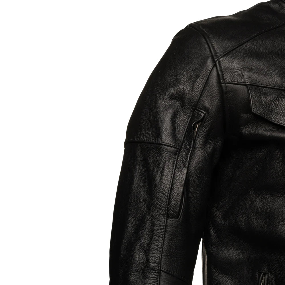 Huxley Black Motorcycle leather jacket with Storage pockets