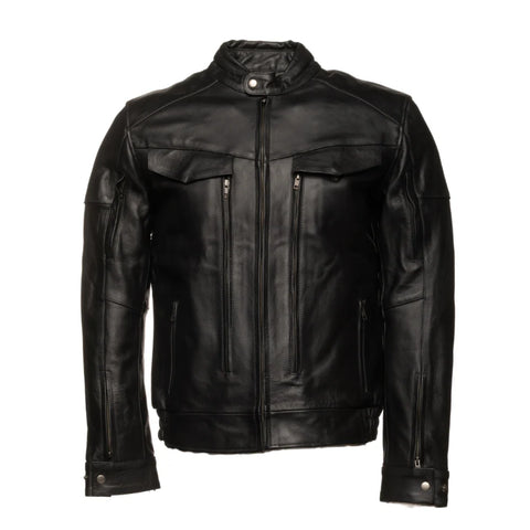 Huxley Black Motorcycle leather jacket with Storage pockets