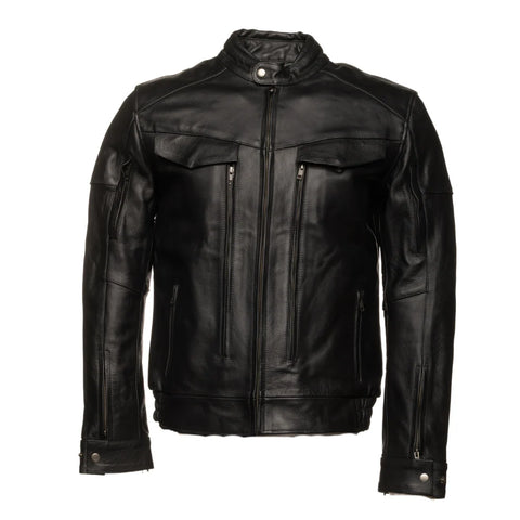 Huxley Black Motorcycle leather jacket with Storage pockets