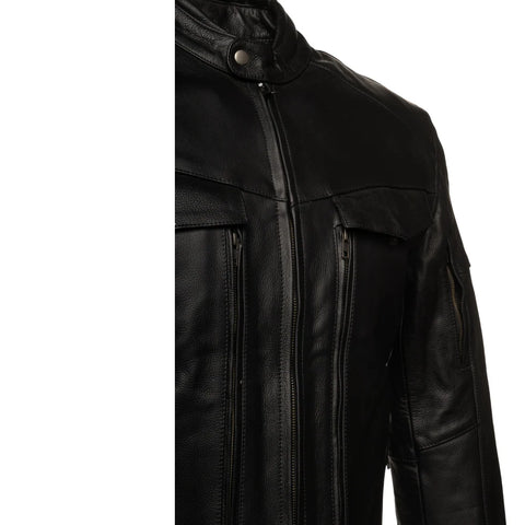 Huxley Black Motorcycle leather jacket with Storage pockets