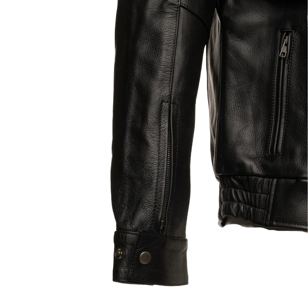 Huxley Black Motorcycle leather jacket with Storage pockets