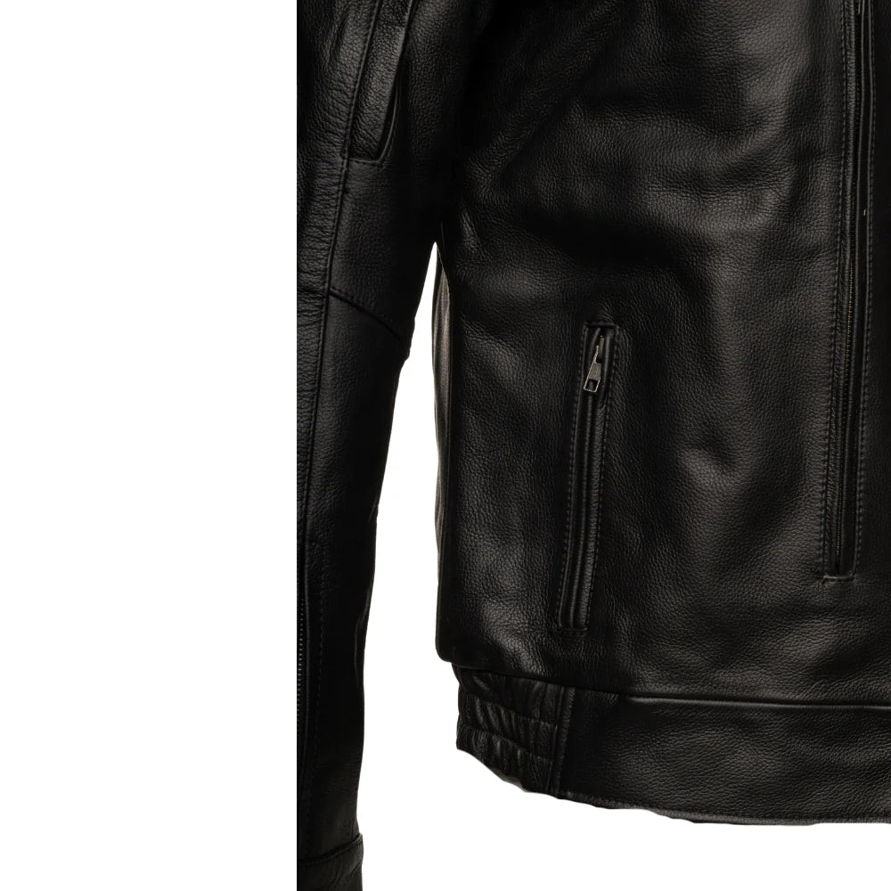 Huxley Black Motorcycle leather jacket with Storage pockets