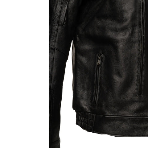 Huxley Black Motorcycle leather jacket with Storage pockets
