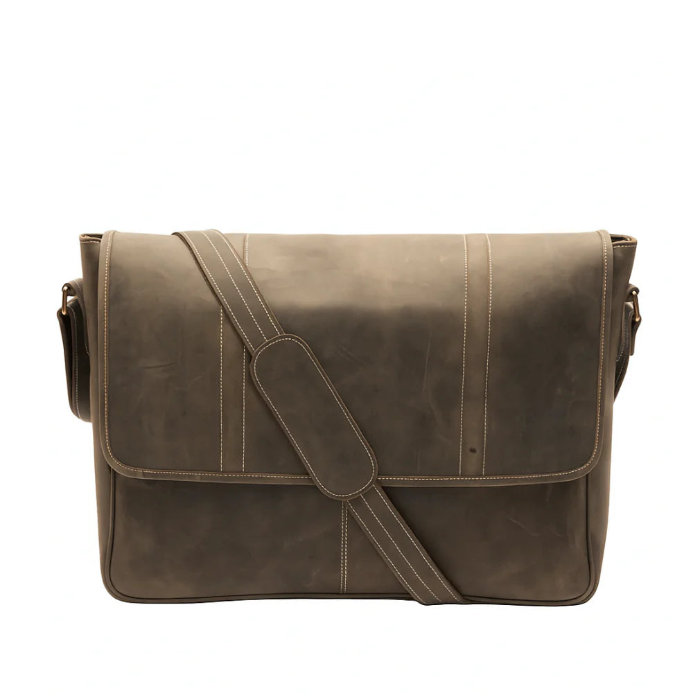 Men's brown leather laptop messenger bag