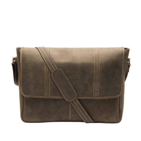 Men's brown leather laptop messenger bag